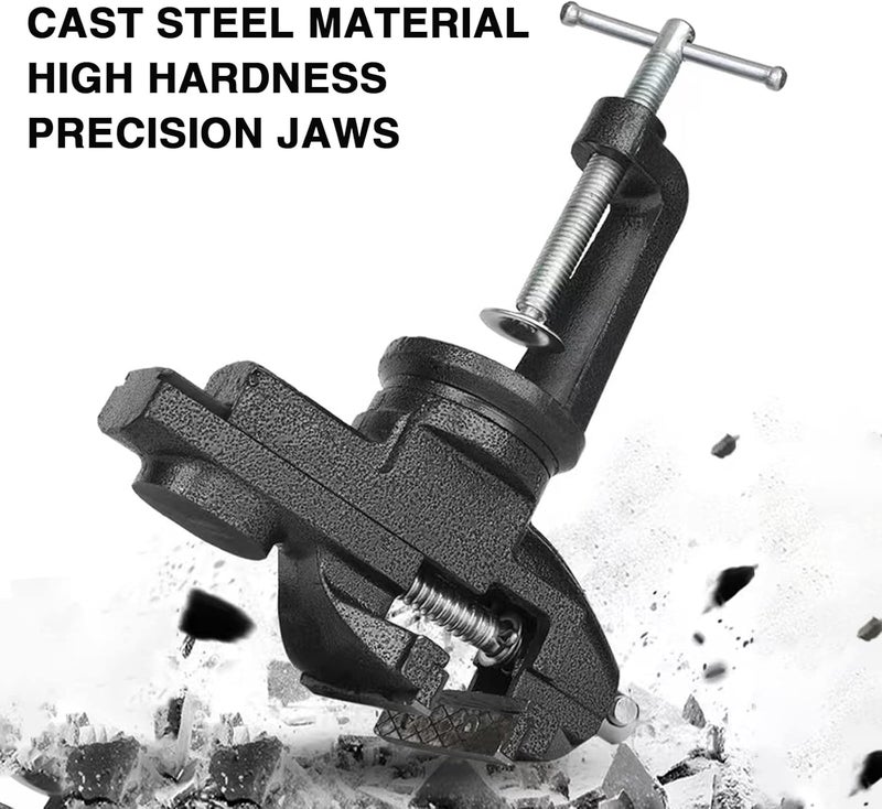 CMOOD Universal Table Vise 3 Inch, Home Vise Clamp-on Portable Bench Clamp, 360° Swivel Base Clamps Fixed Tool for Woodworking, Handcraft Creations, Metalworking, Cutting Conduit, Drilling, Sawing (Black) - Image 4